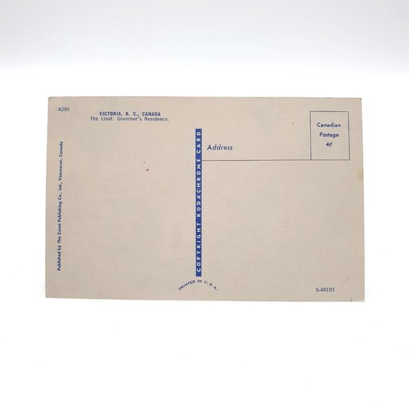 Vintage Postcard British Columbia Canada Lieutenant Governors Residence - Picture 2 of 2